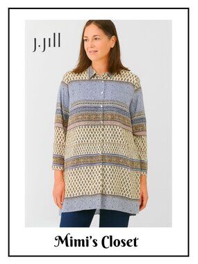 J.JILL Bohemian Printed Button Up Tunic Blouse Long Sleeve Size XL